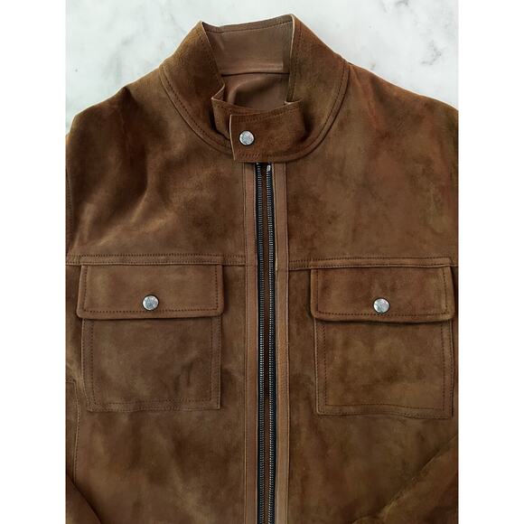 $3660 Moncler Courry Suede 2-Pocket Biker Jacket Brown Men Size 2 - NEW - Picture 3 of 16